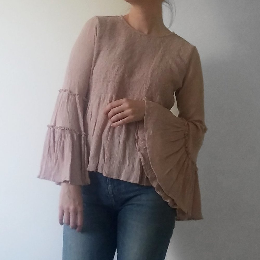 AE Tiered Bell Sleeve Smocked Top Dusty Rose